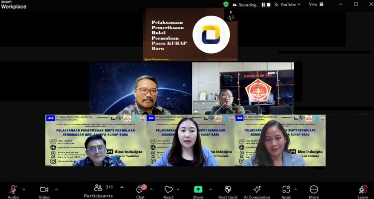 PT. Bina Indocipta Andalan Menyelenggarakan Webinar dengan Tema,  Pelaksanaan Pemeriksaan Bukti Permulaan Sehubungan Berlakunya KUHAP Baru