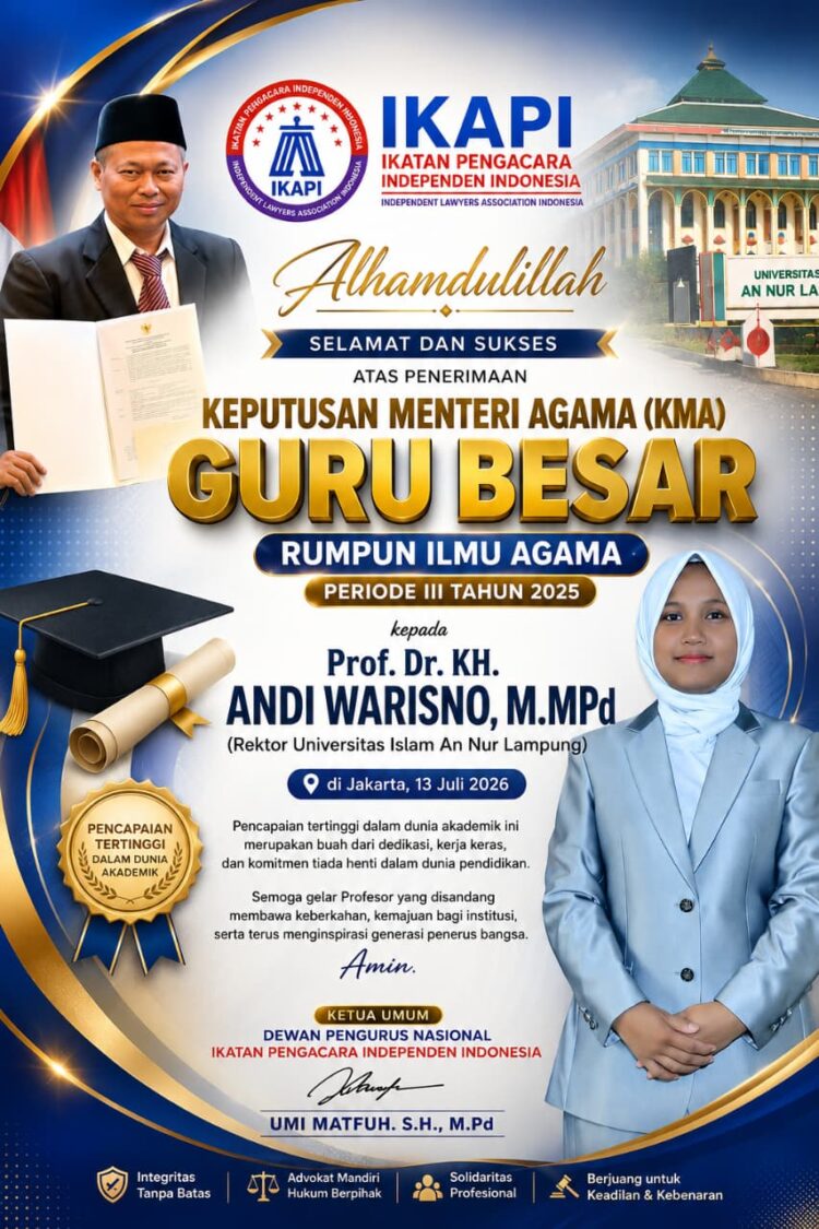 IKAPI Sampaikan Ucapan Selamat Atas Keputusan Menteri Agama (KMA) Guru Besar kepada Prof. Dr. KH. Andi Warisno, M.MPd