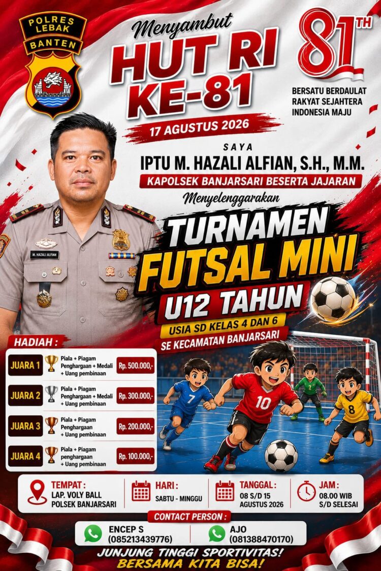 Kapolsek Banjarsari IPTU M. Hazali Alfian Ajak Generasi Muda Junjung Sportivitas Lewat Turnamen Futsal Mini U-12