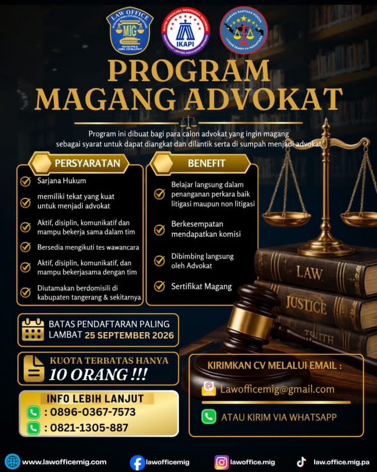 Program Magang Advokat: Kerja Sama MIG Law Office, IKAPI, dan LBH Bintang Sembilan Nusantara — Langkah Awal Menuju Pengangkatan dan Pengambilan Sumpah Advokat